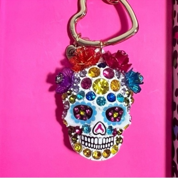 Betsey Johnson Jeweled DOTD Sugar Skull Bag Charm - Picture 2 of 4